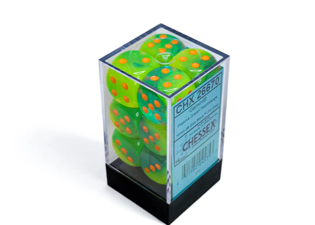 Chessex: Gemini - Luminary - 16mm D6 36PC Dice Block (Plasma Green-Teal & Orange) - Image 3