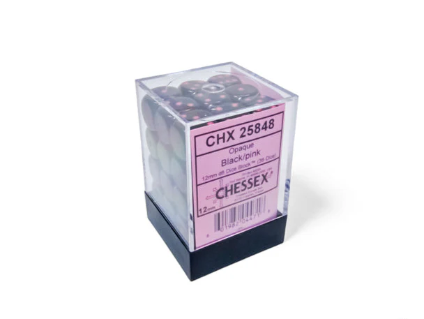 Chessex: Opaque - 12mm D6 36PC Dice Block (Black & Pink) - Image 2