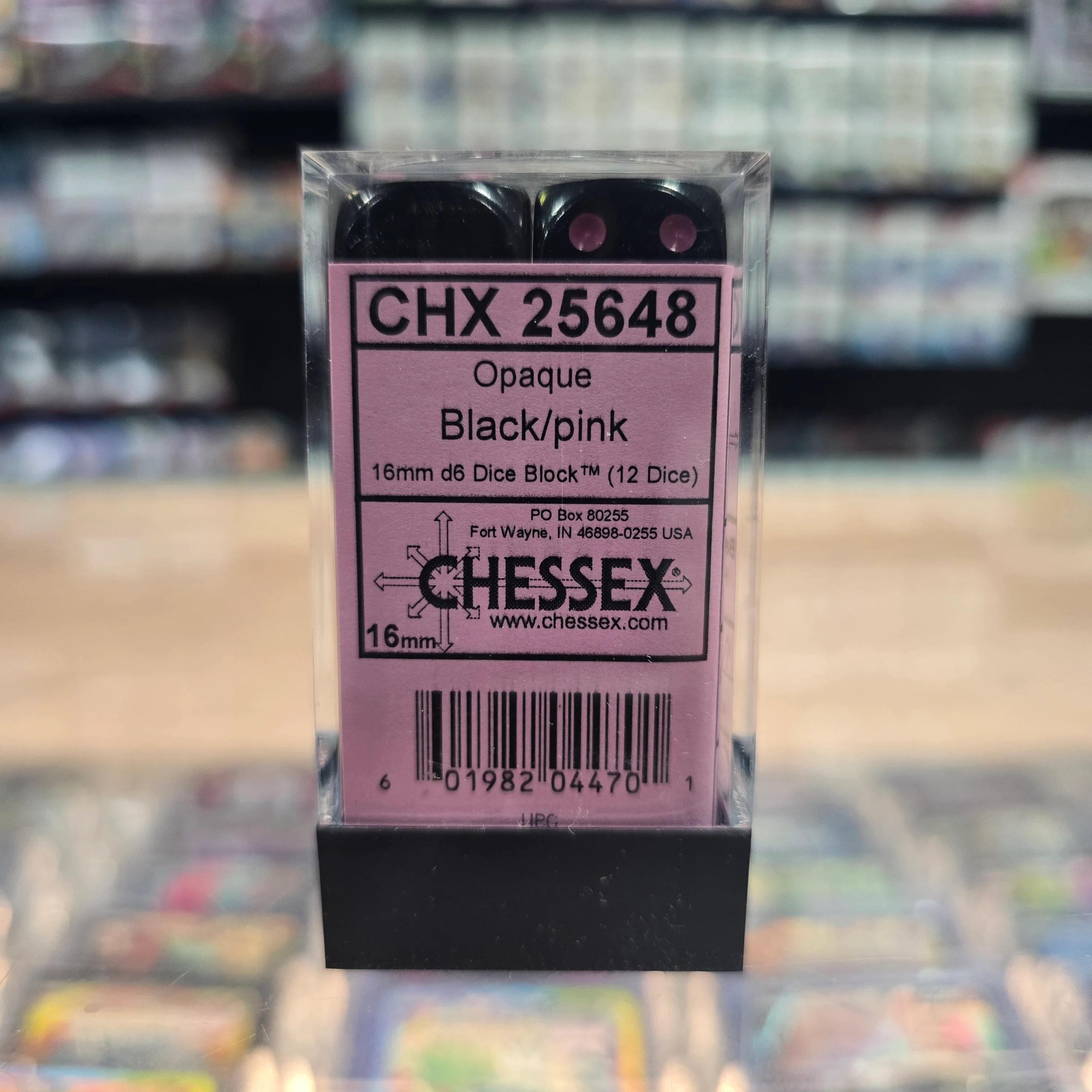 Chessex: Opaque - 16mm D6 12PC Dice Block (Black & Pink) - Image 4