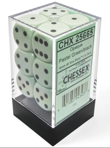 Chessex: Opaque - 16mm D6 12PC Dice Block (Pastel Green & Black) - Image 2